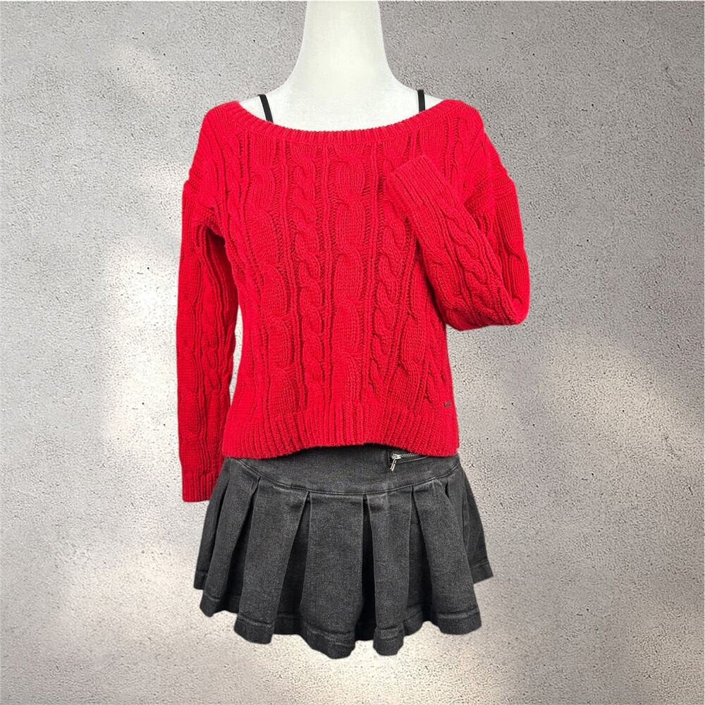 Abercrombie & Fitch Crop Cable Knit Sweater Women’s XS Red Cozy Cabincore Preppy